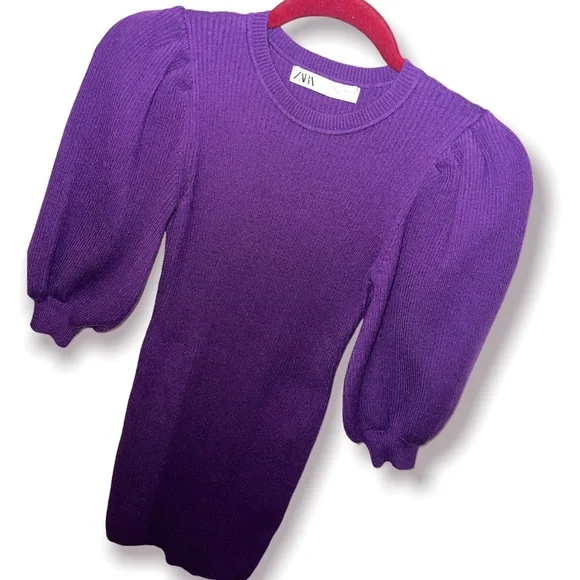 ZARA | Puffy Sleeve Ribbed Sweater Dress - Picture 7 of 10